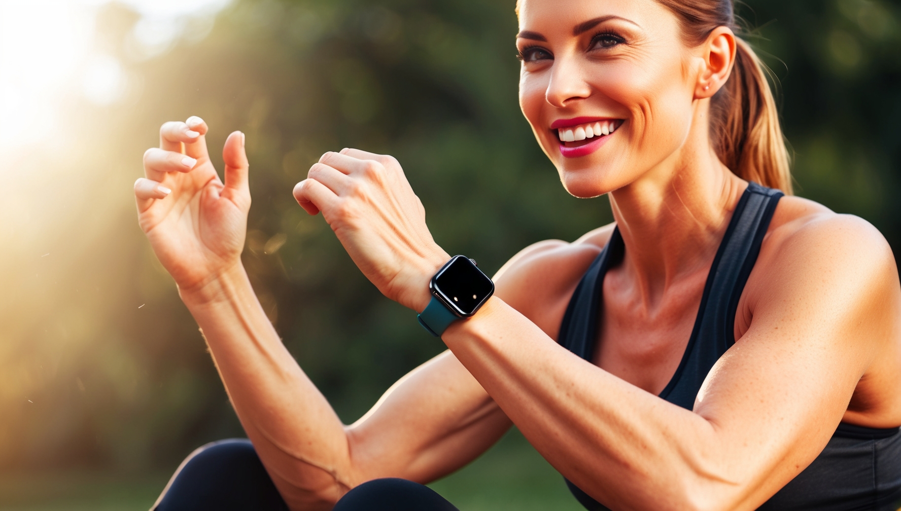 Női okosóra viselése sportolás közben - aktív életmód